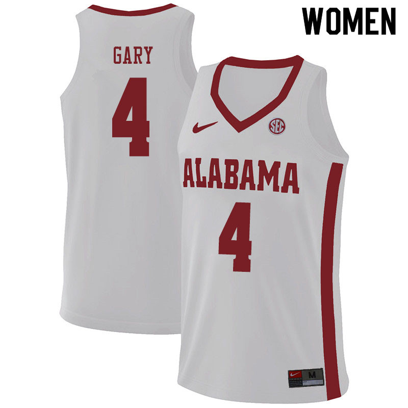 Women #4 Juwan Gary Alabama Crimson Tide College Basketball Jerseys Sale-White